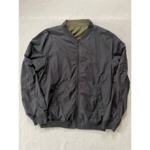 Vans Mens Large Reversible Bomber Jacket Olive Green Black Utility Pocket Flight